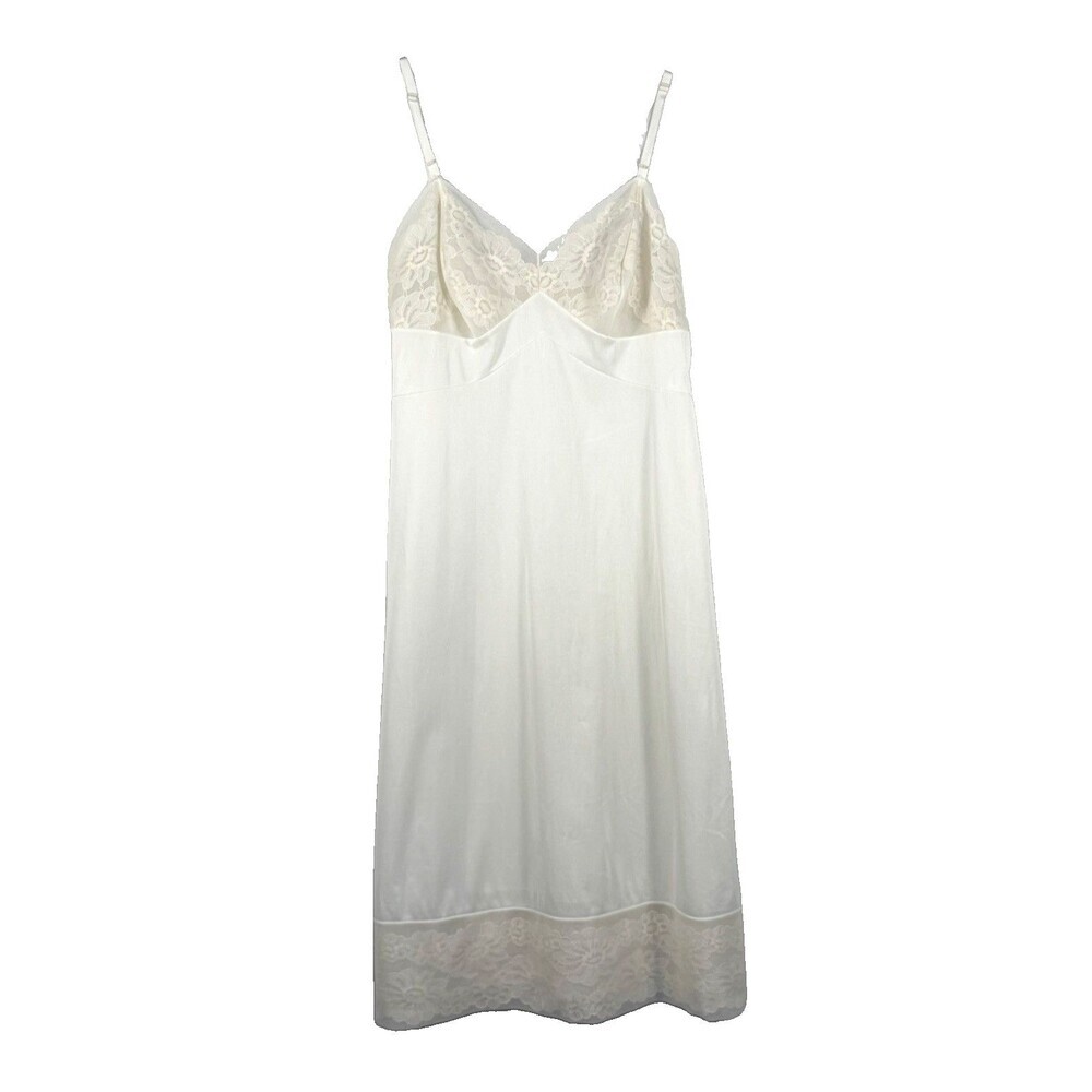 Vintage Vanity Fair Lace Trim Slip Dress Cream Nylon Size 32 Made USA Fairycore